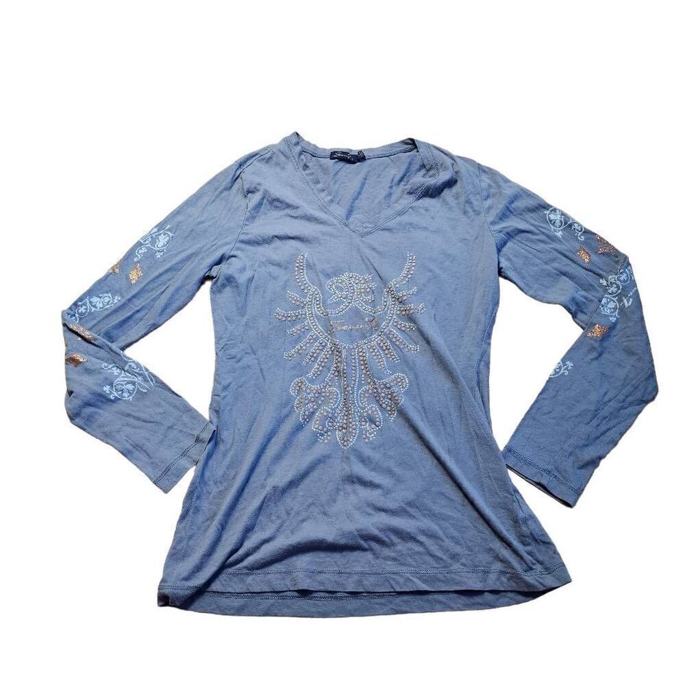 Seven7 womens Sz S gray silver vintage style print top